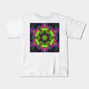 Mosaic Kaleidoscope Flower Green Pink and Purple Kids T-Shirt